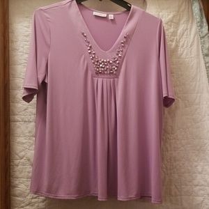 Susan Graver Embellished V Neck Top Size XL